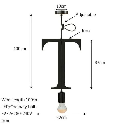 Novelty Loft Iron Letters’ Combination N - Z Pendant Light Led E27 Modern Europe Hanging Lamp For