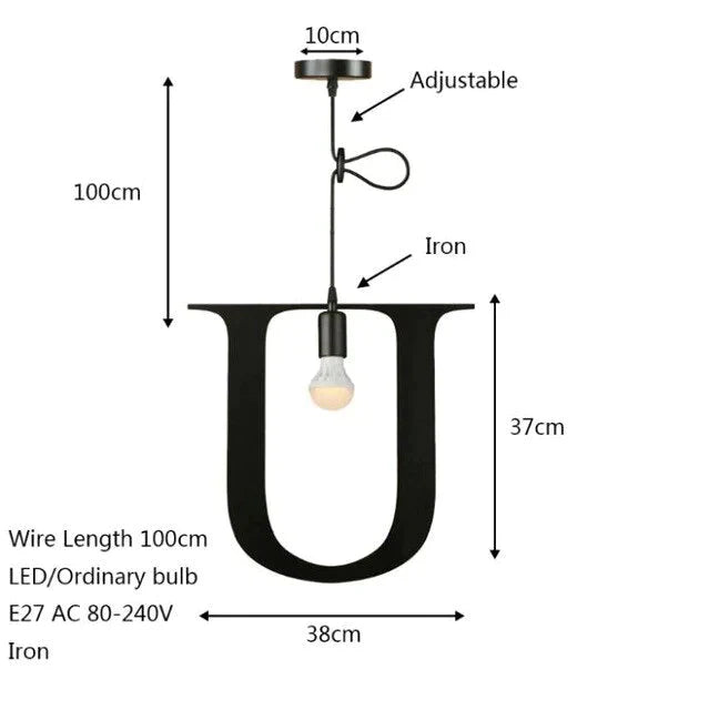 Novelty Loft Iron Letters’ Combination N - Z Pendant Light Led E27 Modern Europe Hanging Lamp For