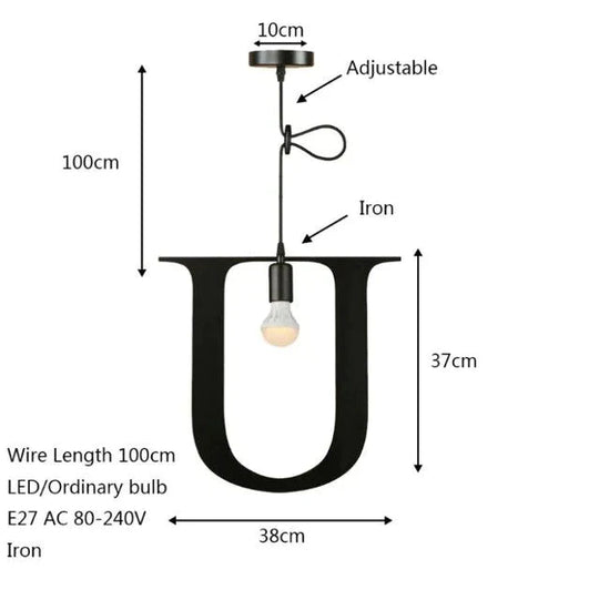 Novelty Loft Iron Letters’ Combination N - Z Pendant Light Led E27 Modern Europe Hanging Lamp For