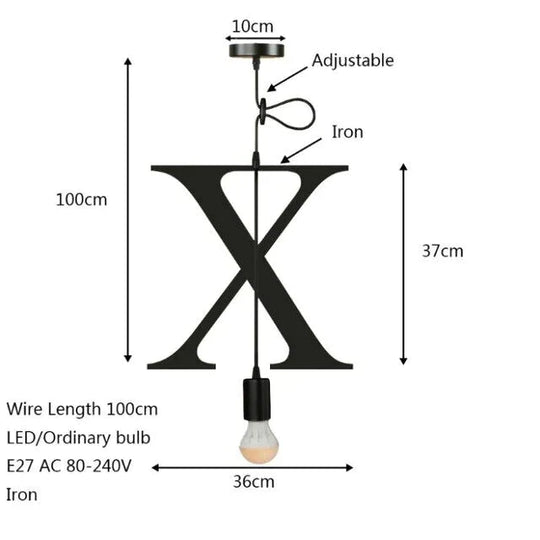 Novelty Loft Iron Letters’ Combination N - Z Pendant Light Led E27 Modern Europe Hanging Lamp For