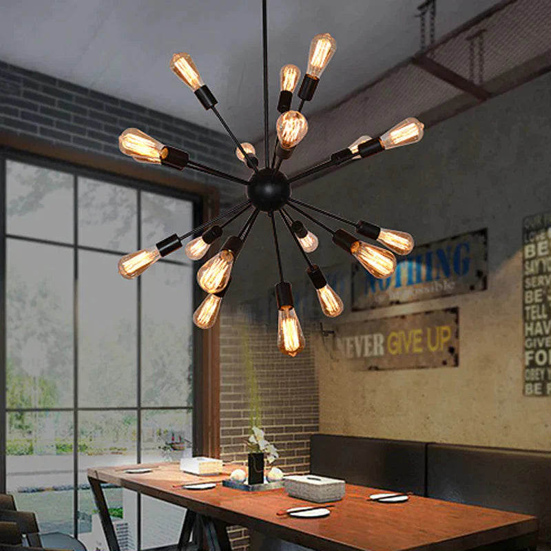 E27 Edison Bulbs Vintage Industrial Pendant Light 12/16/18/20 Head Sputnik Lamp Body Color Black /