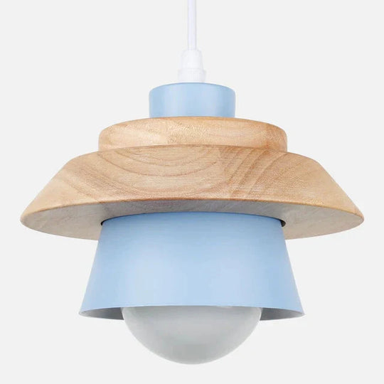 Pendant Light Led Fixture Hanging Kitchen Lamp Dining Room E27 Dinning Lights Wood Modern Blue No