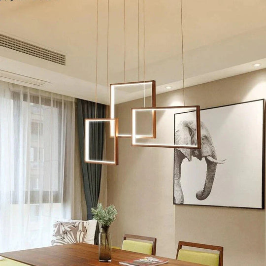 Coffee&amp;White Frame Led Pendant Lights Living Room Dining Kitchen Luminaires Home Modern Indoor Lamp
