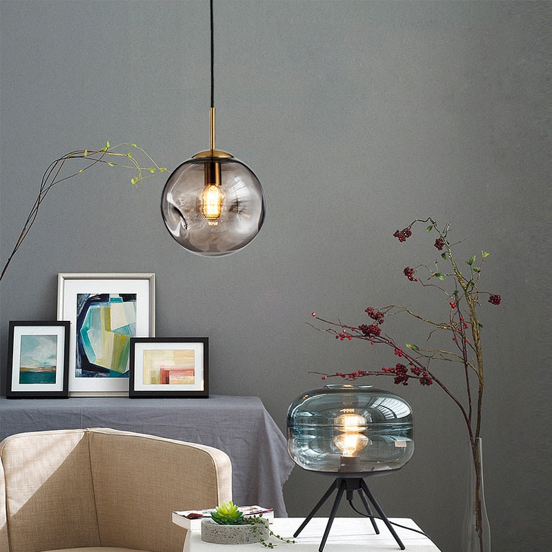 Modern Loft Glass Ball Pendant Light Led E27 Nordic Hanging Lamp With 2 Colors For Living Room