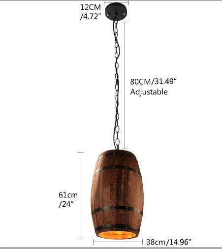 American Modern Nature Loft Wood Wine Barrel E27 Hanging Vintage Pendant Lights For Dining Room