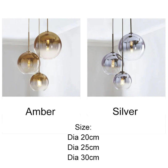 1Pc Modern E27 Led Nordic Pendant - Gradient Glass Globe Ball Home &amp; Shop