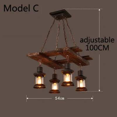 Retro Bar Industrial Wind Chandelier Loft Solid Wood Personality Restaurant Coffee Shop Model C
