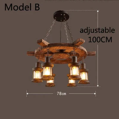 Retro Bar Industrial Wind Chandelier Loft Solid Wood Personality Restaurant Coffee Shop Model B