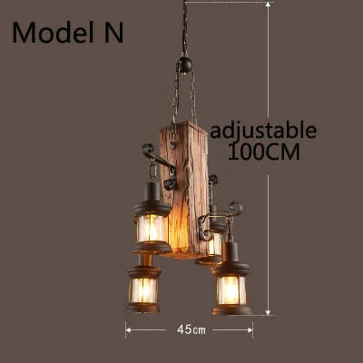 Retro Bar Industrial Wind Chandelier Loft Solid Wood Personality Restaurant Coffee Shop Model N