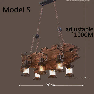 Retro Bar Industrial Wind Chandelier Loft Solid Wood Personality Restaurant Coffee Shop Model S