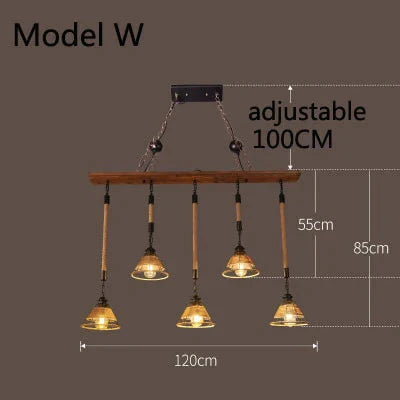 Retro Bar Industrial Wind Chandelier Loft Solid Wood Personality Restaurant Coffee Shop Model W