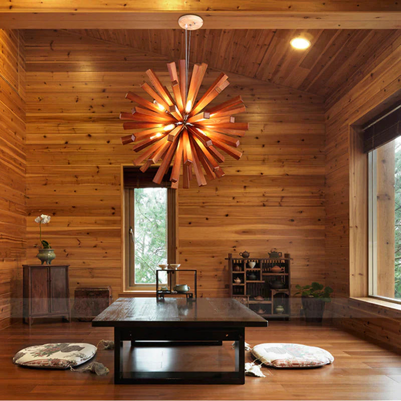 Dandelion Wooden Pendant Lights Hanging Solid Wood Lamps Dinning Room Restaurant Fixtures Indoor