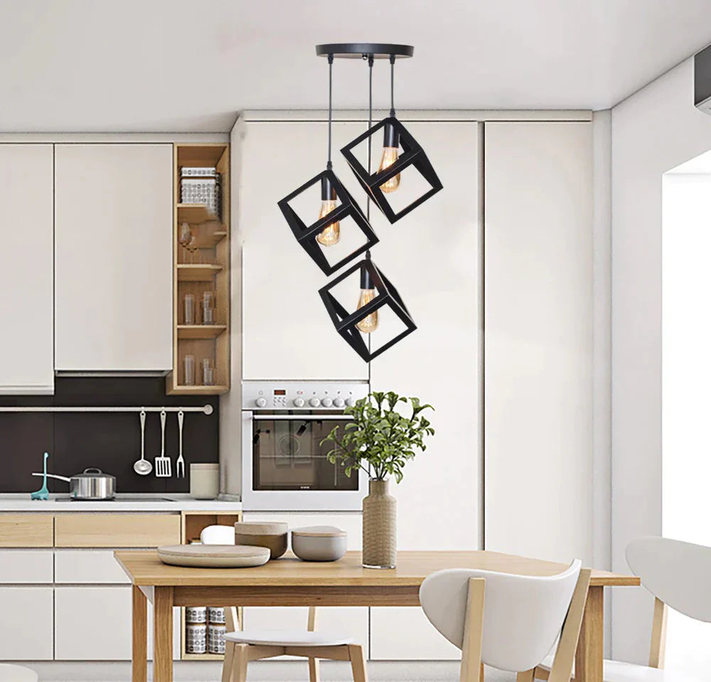7 Type Modern Black Cage Pendant Lights Iron Minimalist Nordic Pyramid Lamp