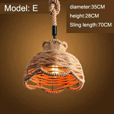 Vintage Pendant Lamp Rural American Retro Creative Personality Hand Knitted Hemp Rope Iron Cafe