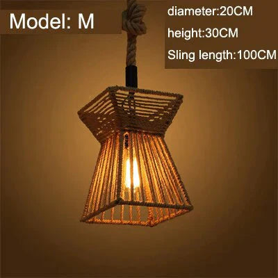 Vintage Pendant Lamp Rural American Retro Creative Personality Hand Knitted Hemp Rope Iron Cafe