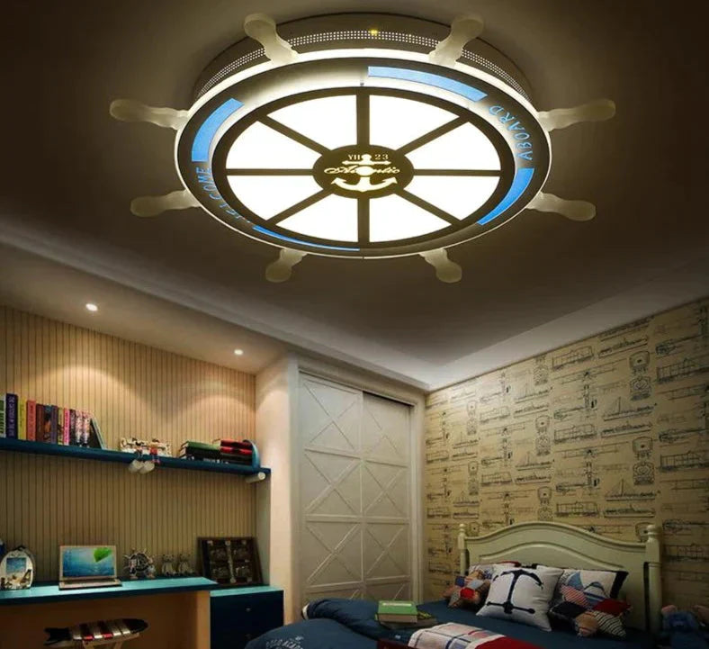 Kid Room Led Ceiling Lamp Blue Pirate Steering Wheel For Study Lights Contemporary 8 - 14Square