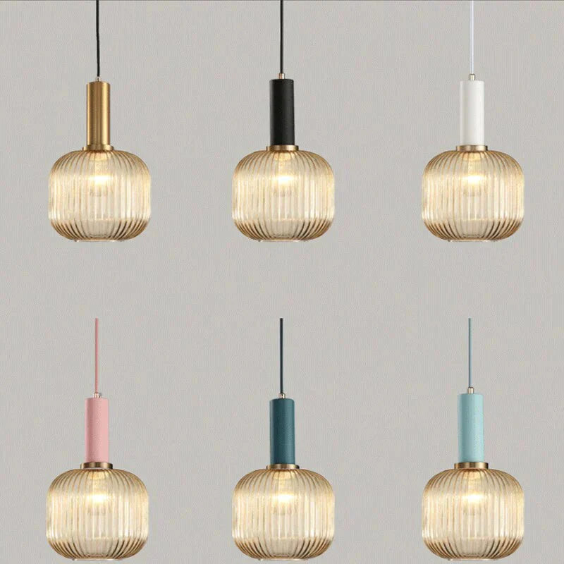 Novelty Stripe Glass Hanging Lights E27 Led 6 Color Lamp Holder Pendant For Kitchen Living Room