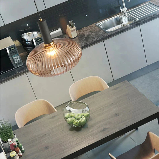 Novelty Stripe Glass Hanging Lights E27 Led 6 Color Lamp Holder Pendant For Kitchen Living Room