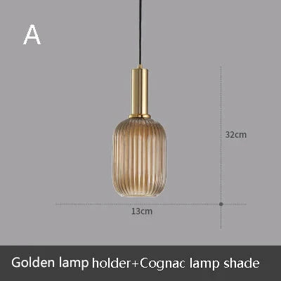 Novelty Stripe Glass Hanging Lights E27 Led 6 Color Lamp Holder Pendant For Kitchen Living Room