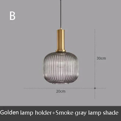 Novelty Stripe Glass Hanging Lights E27 Led 6 Color Lamp Holder Pendant For Kitchen Living Room