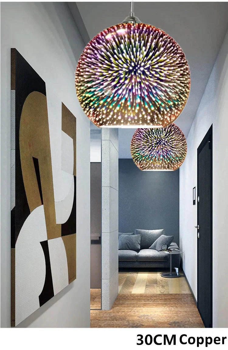 Led Pendant Lights Mirror Glass Ball Firework Lampshade Lamp For Staircase Loft Restaurant Bar