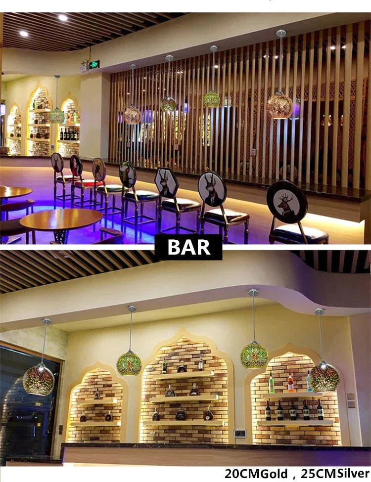 Led Pendant Lights Mirror Glass Ball Firework Lampshade Lamp For Staircase Loft Restaurant Bar