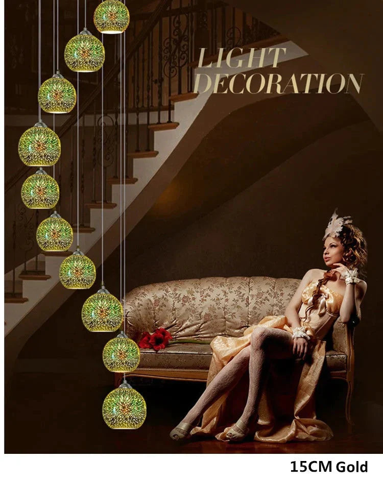 Led Pendant Lights Mirror Glass Ball Firework Lampshade Lamp For Staircase Loft Restaurant Bar