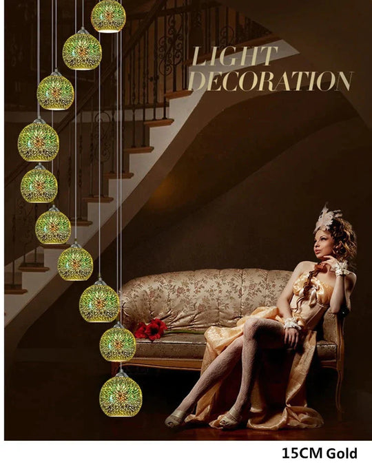Led Pendant Lights Mirror Glass Ball Firework Lampshade Lamp For Staircase Loft Restaurant Bar