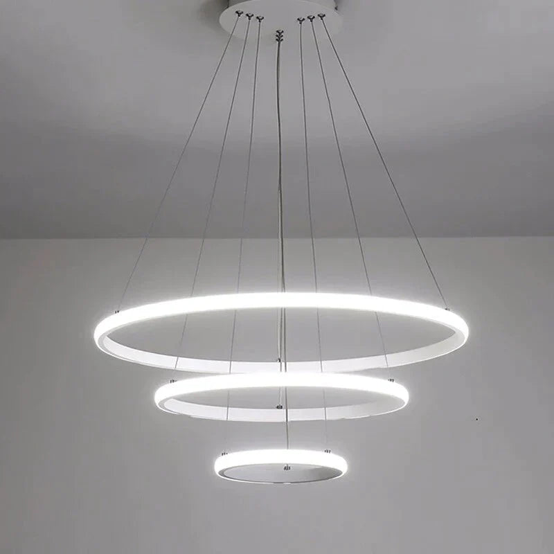 Modern Led Pendant Lights For Dining Room Black Rings Circle Living Bedroom Hanging Lamp Fixtures