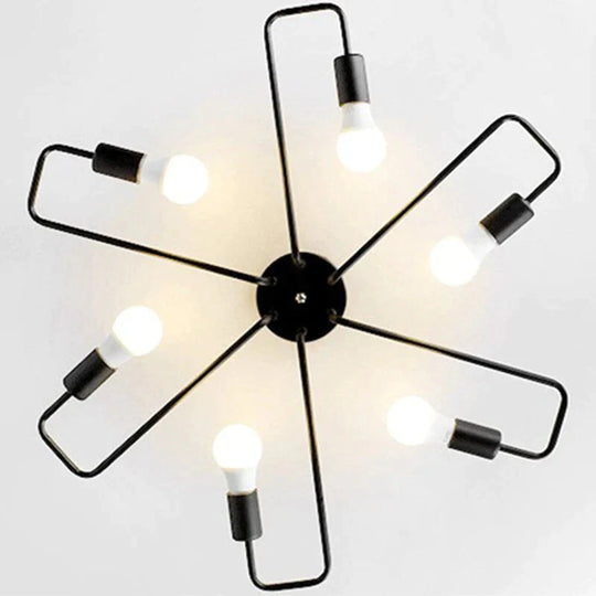 4/6 Light Retro Wrought Iron Ceiling Lights Bedroom/Dining Room Vintage Black Lamp Fixture E27