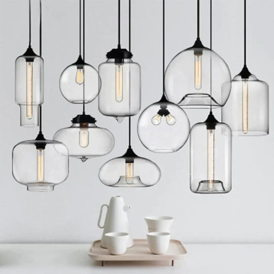 Nordic Modern Colorful Glass Bowl Pendant Lights E27 Loft Hanging Lamps For Kitchen Living Room