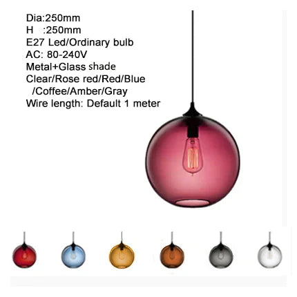 Nordic Modern Colorful Glass Bowl Pendant Lights E27 Loft Hanging Lamps For Kitchen Living Room
