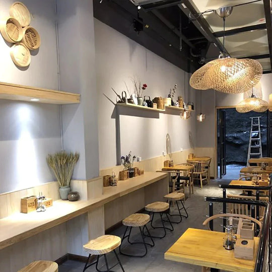 Bamboo Led E27 Wicker Rattan Wave Shade Pendant Light Vintage Japanese Lamp Suspension Home Indoor