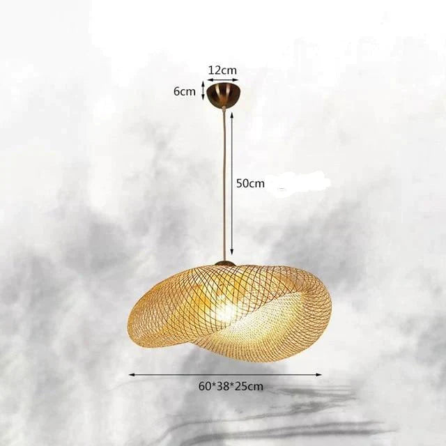 Bamboo Led E27 Wicker Rattan Wave Shade Pendant Light Vintage Japanese Lamp Suspension Home Indoor