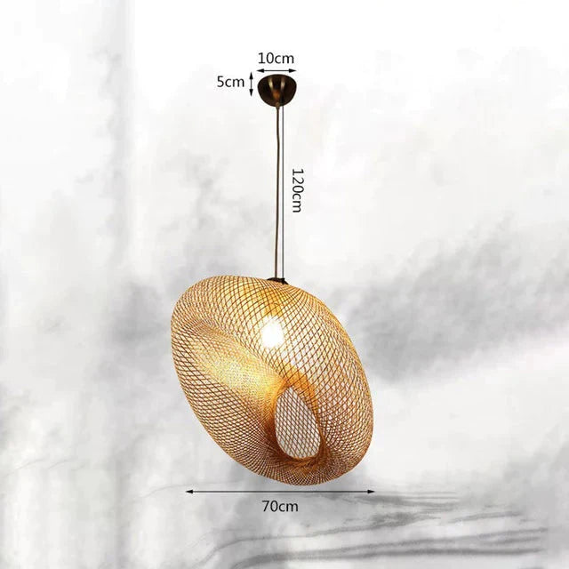 Bamboo Led E27 Wicker Rattan Wave Shade Pendant Light Vintage Japanese Lamp Suspension Home Indoor