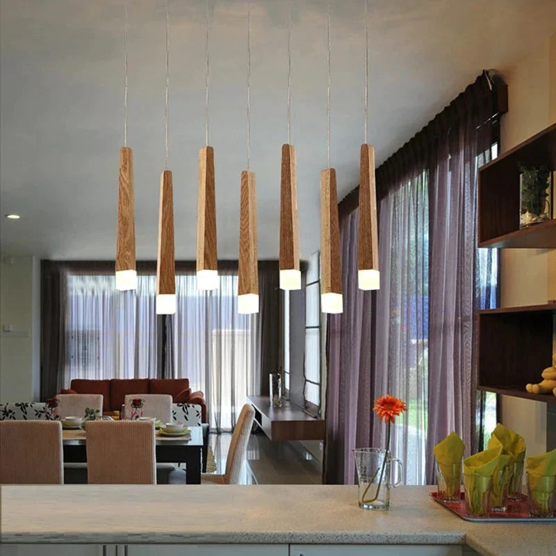 Wood Stick Pendant Lamp Light Modern Bedside Natural Pipe Lights