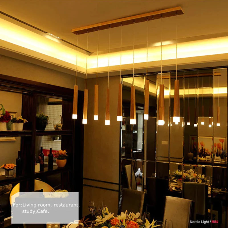 Wood Stick Pendant Lamp Light Modern Bedside Natural Pipe Lights