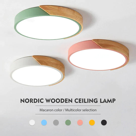 Nordic Wooden Ceiling Lamp Dimmable Led Lights Round 30 - 60 Size Diameter Ultra - Thin 5 Cm High 7