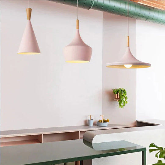 Nordic Creative Bar Loft Pendant Lights Cafe Restaurant Bedroom Multicolor Aluminum Lamp Shade Wood