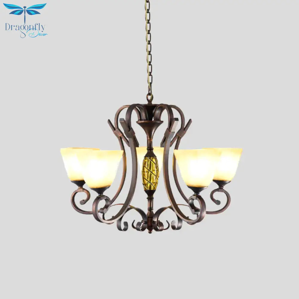 Pyramid Living Room Chandelier Lighting Antique Beige Glass 6/8 Heads Brown Suspension Light