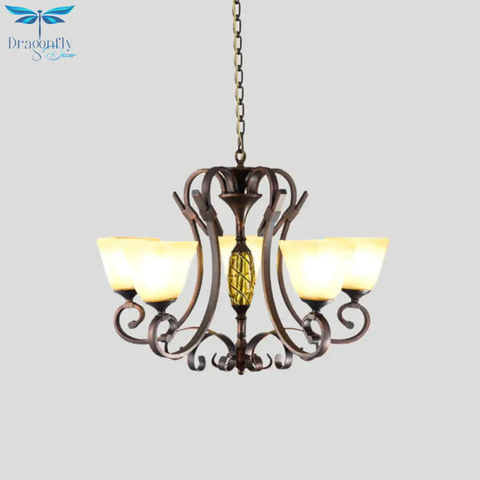 Pyramid Living Room Chandelier Lighting Antique Beige Glass 6/8 Heads Brown Suspension Light