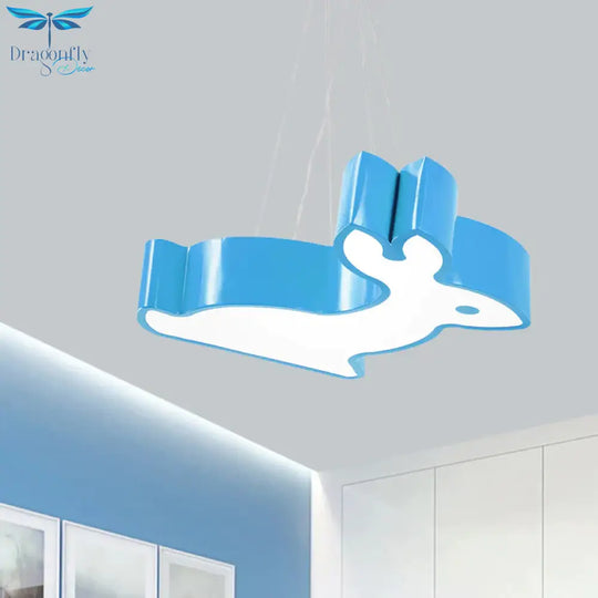 Rabbit Sleeping Room Ceiling Lamp Acrylic Kids Style Led Pendant Chandelier In Red/Blue/Yellow