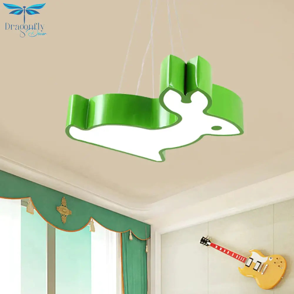 Rabbit Sleeping Room Ceiling Lamp Acrylic Kids Style Led Pendant Chandelier In Red/Blue/Yellow