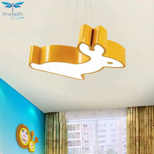 Rabbit Sleeping Room Ceiling Lamp Acrylic Kids Style Led Pendant Chandelier In Red/Blue/Yellow