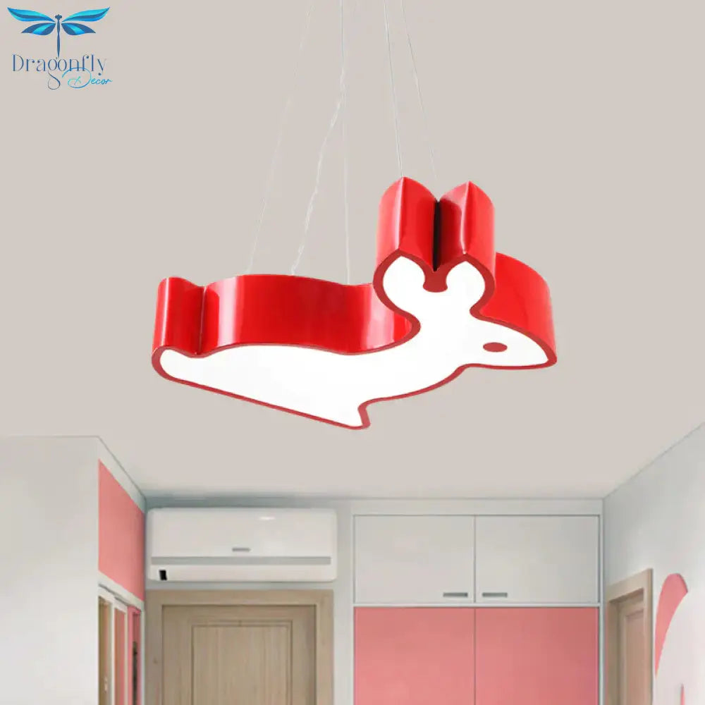Rabbit Sleeping Room Ceiling Lamp Acrylic Kids Style Led Pendant Chandelier In Red/Blue/Yellow