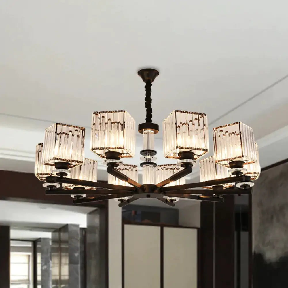 Rectangle - Cut Crystal Sputnik Chandelier Modernism 3/6/8 Lights Black Ceiling Light Fixture 10 /