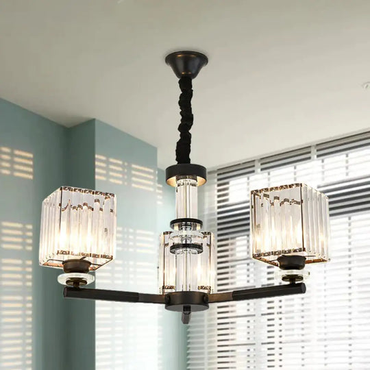 Rectangle - Cut Crystal Sputnik Chandelier Modernism 3/6/8 Lights Black Ceiling Light Fixture 3 /