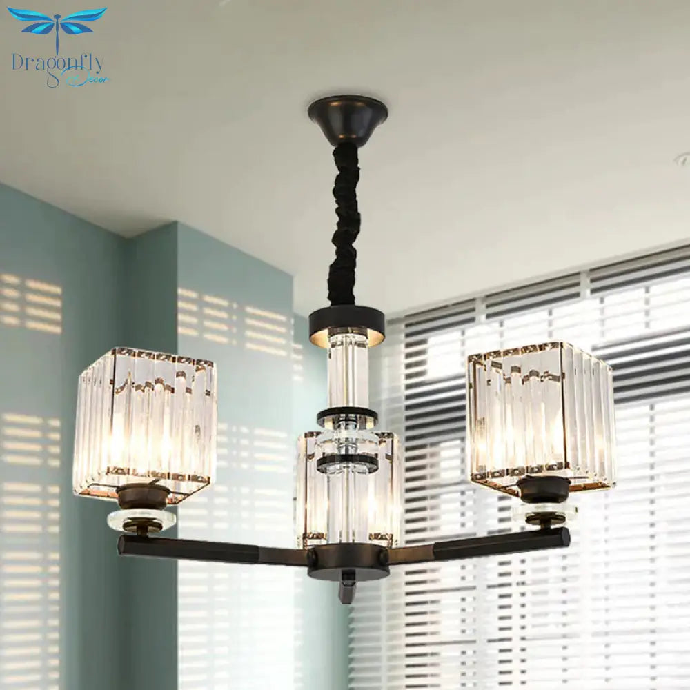 Rectangle - Cut Crystal Sputnik Chandelier Modernism 3/6/8 Lights Black Ceiling Light Fixture