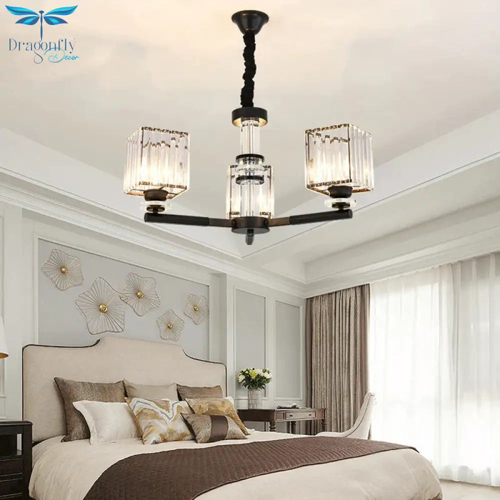 Rectangle - Cut Crystal Sputnik Chandelier Modernism 3/6/8 Lights Black Ceiling Light Fixture