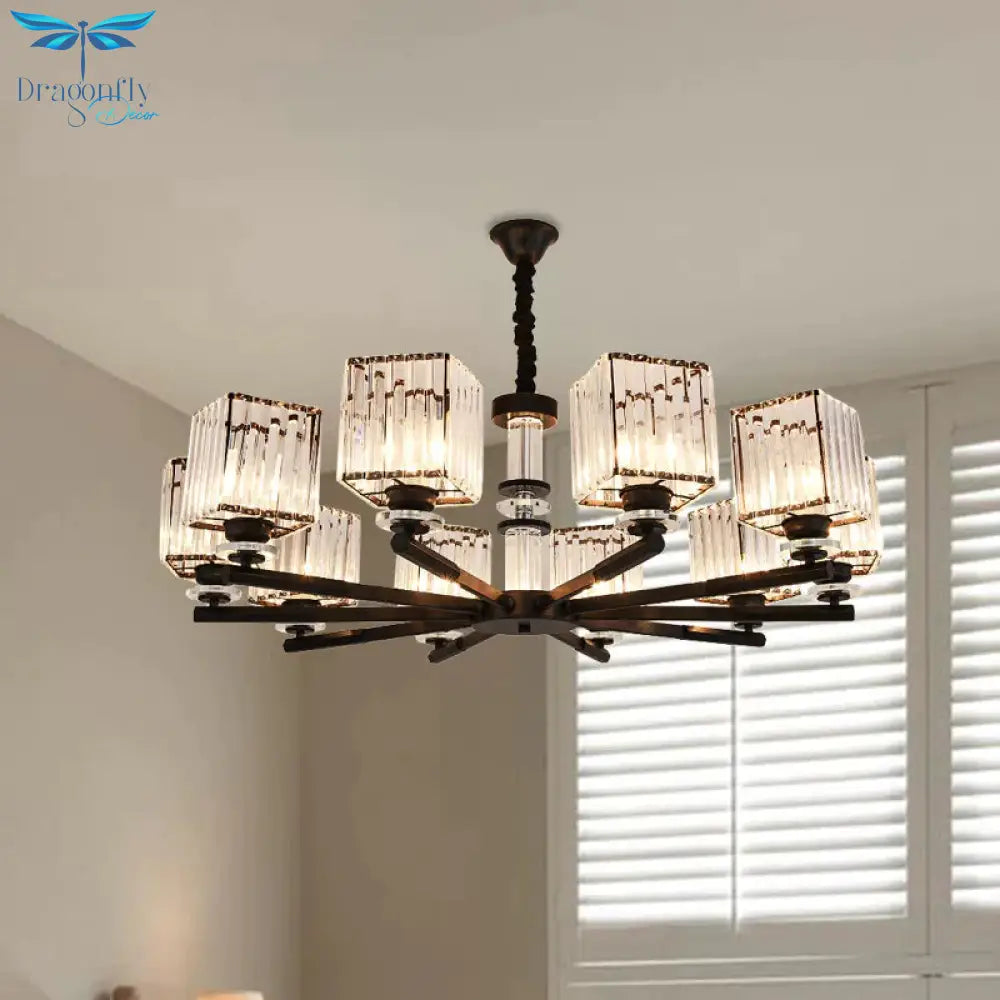 Rectangle - Cut Crystal Sputnik Chandelier Modernism 3/6/8 Lights Black Ceiling Light Fixture